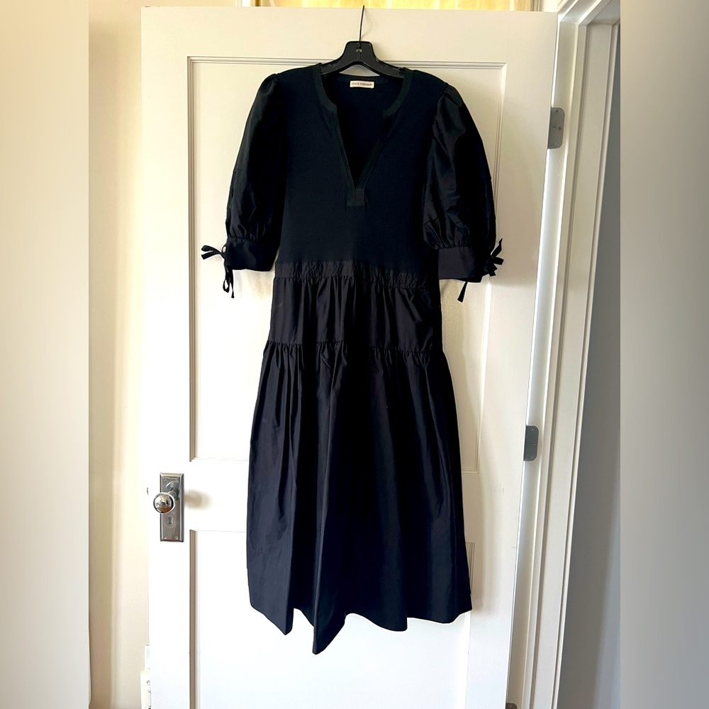 Ulla Johnson Black Midi Dress with Puff Sleeves